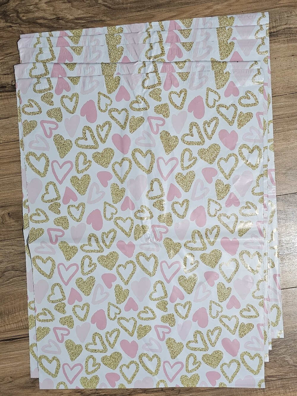 10- 19x24 Pink and Gold Heart Poly Mailers